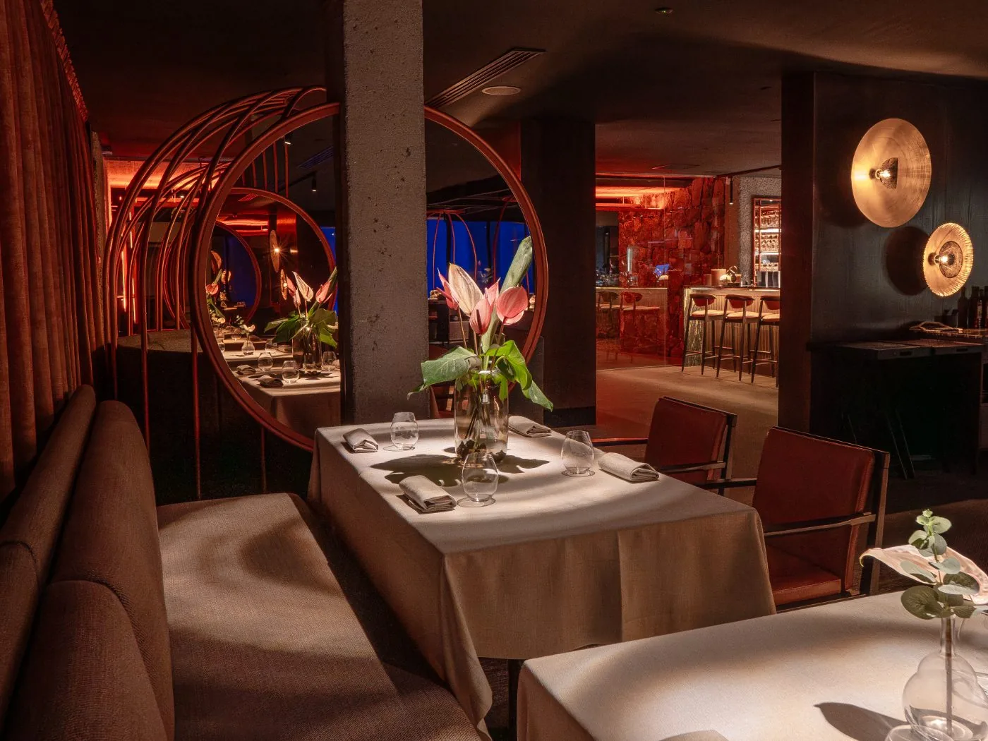 CHAR restaurant dining room with mirrors