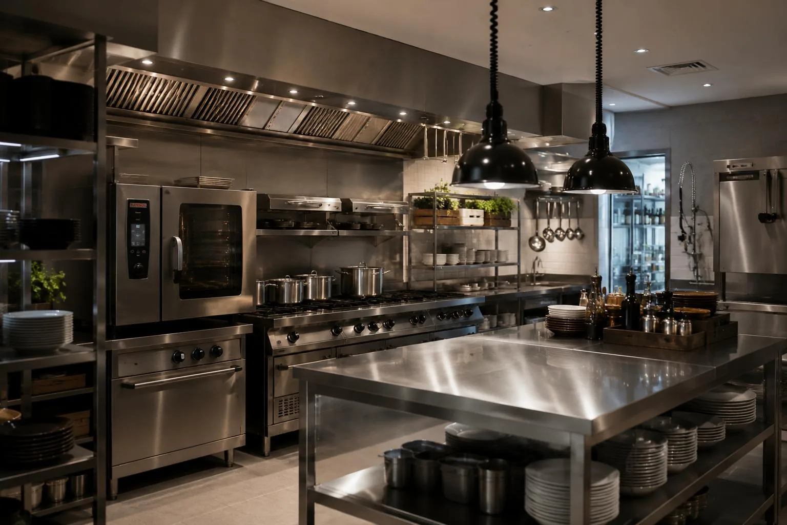 Professional stainless steel commercial kitchen